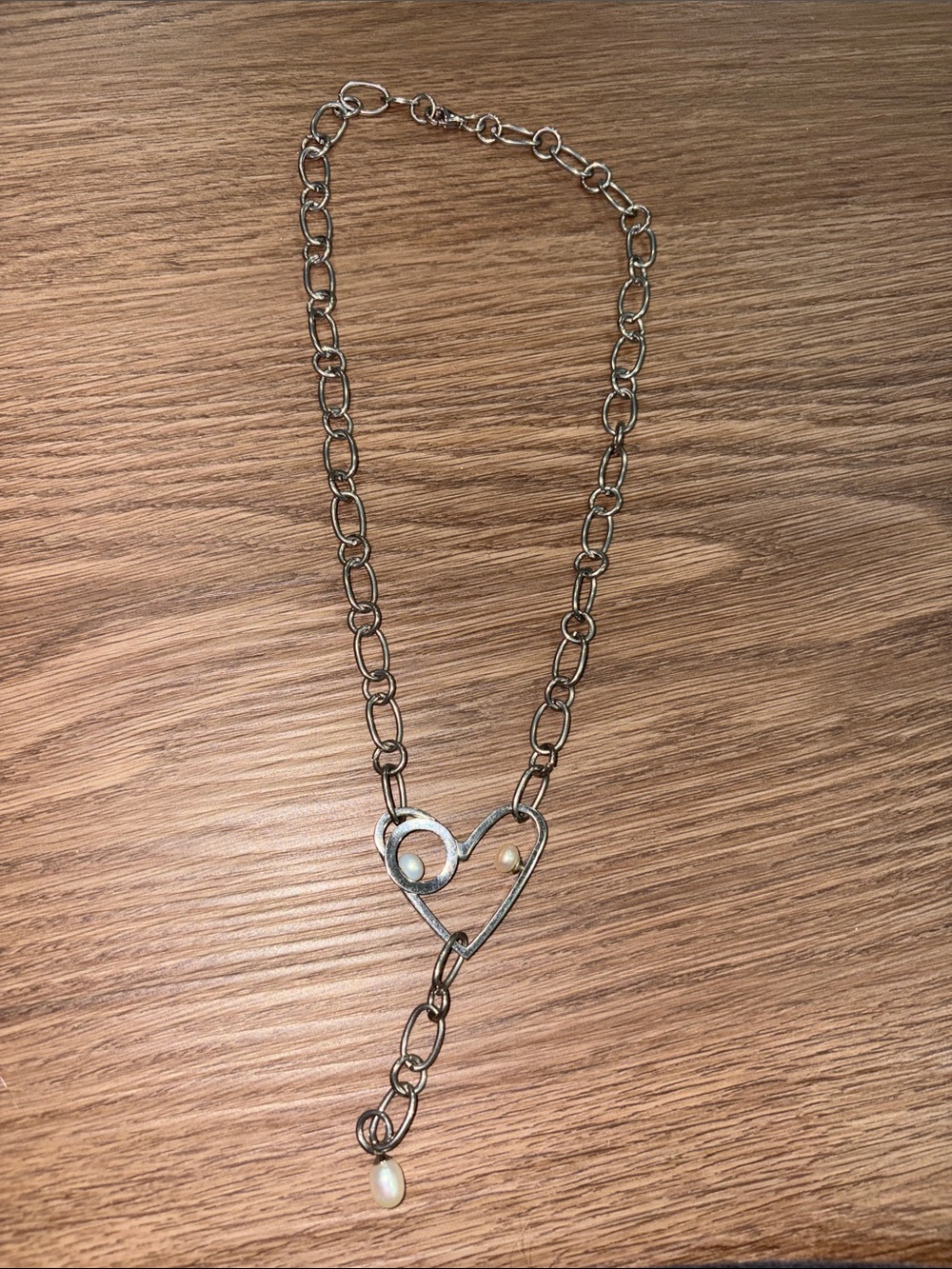 Unbranded Heart Link Necklace Women OS Silver‎ Good Pearl Accent Y-Drop Chain